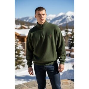 Peter Scott Golf Sweater Mens Green 1/4 Zip Made Scotland Loch Lomond Club